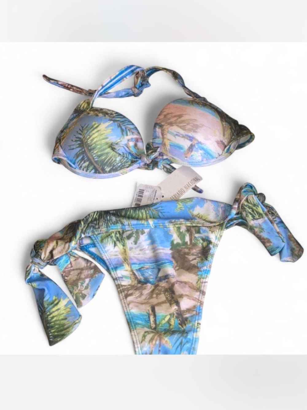 Feriado Nacional Brazilian luxury brand Tropical Print Blue Tie-Side Bikini SeT